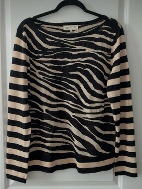 Jones New York Sport Size XL Zebra & Striped Wool Blend Boatneck Sweater